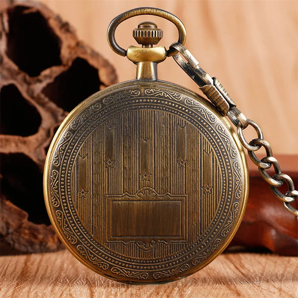 Hand Winding Mechanical Pocket Watch Exquisite Roman Numerals Dial Full Hunter Bronze Pattern Pendant Manual Pocket Clock Gifts