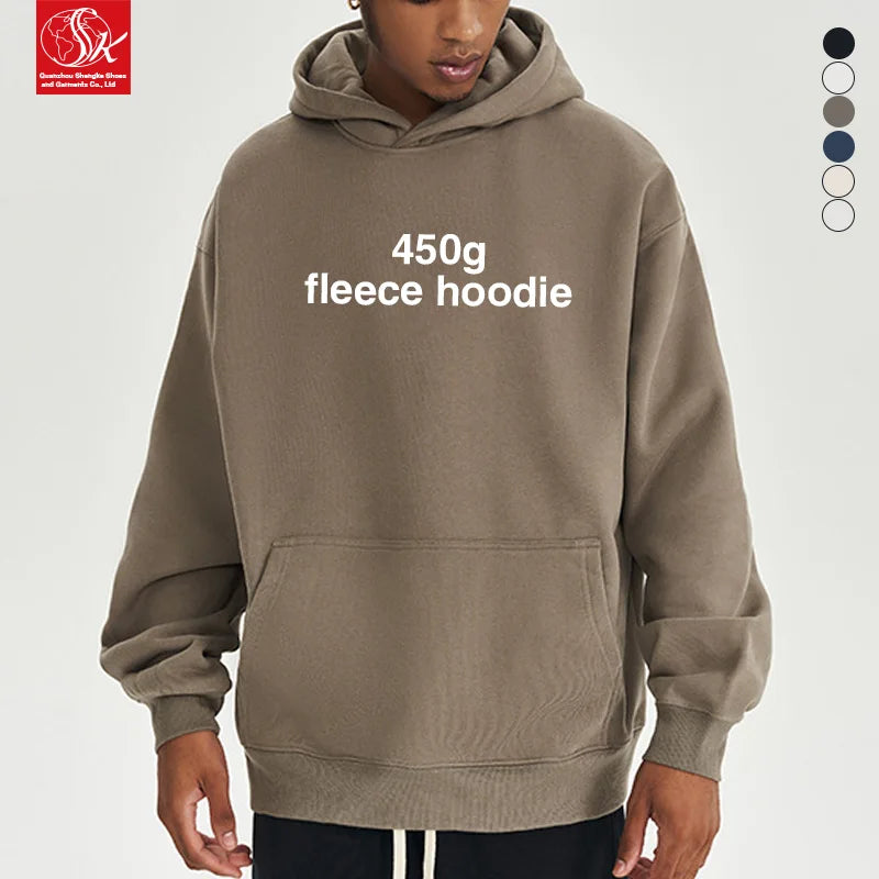 Men's Heavyweight 450g Fleece-Lined Hooded Sweater Solid Color Thickened Pullover for Winter Oversized Fit ODM Supply