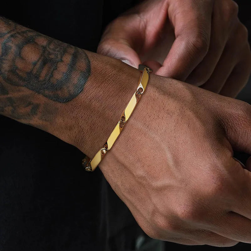 2023 Fashion New Stainless Steel 18K Gold Plated Texture Light Luxury Men's and Women's Melon Chain Couple Bracelet