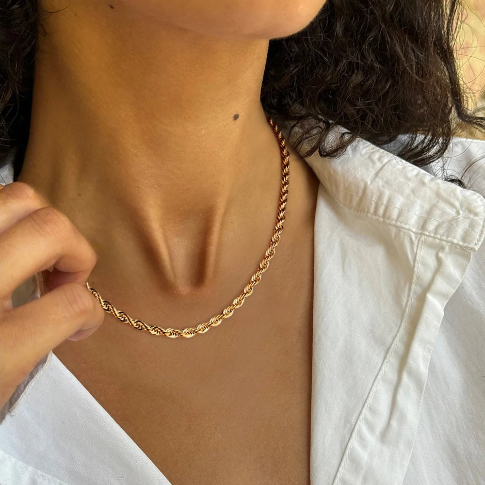 2.5mm Tarnish Resistant Stainless Steel Necklace 41cm to 71cm Real PVD 18K Gold Plated Rope Chains Necklace for Women