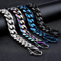 Custom LOGO Stainless Steel 14mm Black Rainbow Color Big Curb Cuban Miami Cuban Chain Bracelet for Men