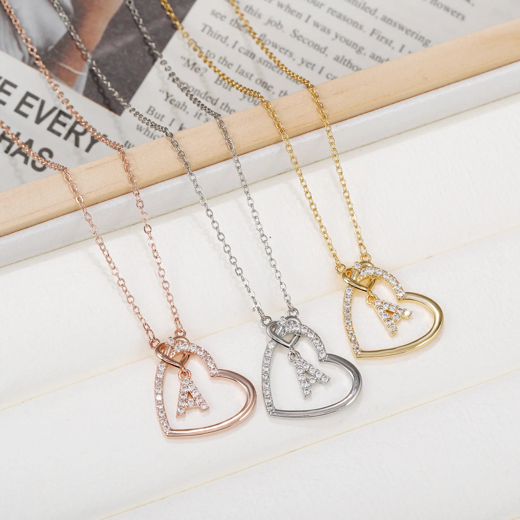 Hot Jewelry Zircon 24 Gold Plated Tinny Love Letter Necklace Heart Shaped Necklace Zircon Pendant Necklace for Women