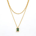 JOOLIM High End Stainless Steel Double-layer Rectangle Emerald Zirconia Pendant Necklace 18K Gold Plated Jewelry Wholesale MegaBDM