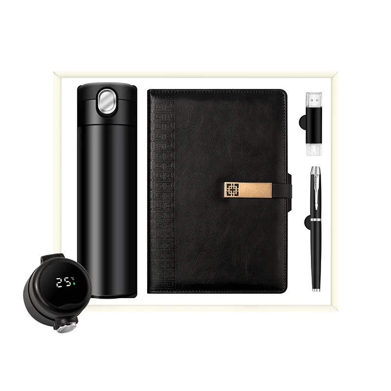 Creative Business Gift Set Vacuum Flask with Digital Temperature Display Metal Pen USB Flash Drive Notebook