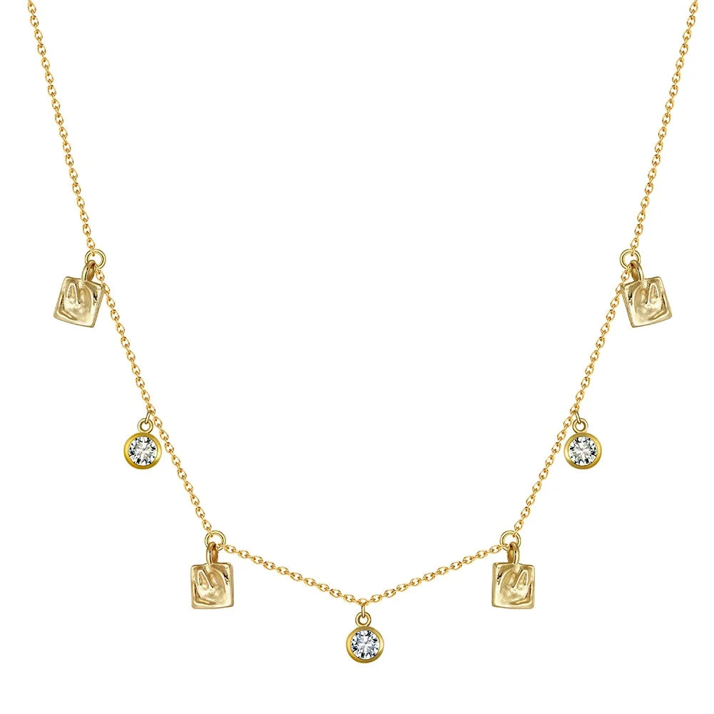 Summer Fashion Advanced Sense Necklace Jewelry 925 Sterling Silver Square Round Zircon Gold Plated Necklace Jewelry for Women
