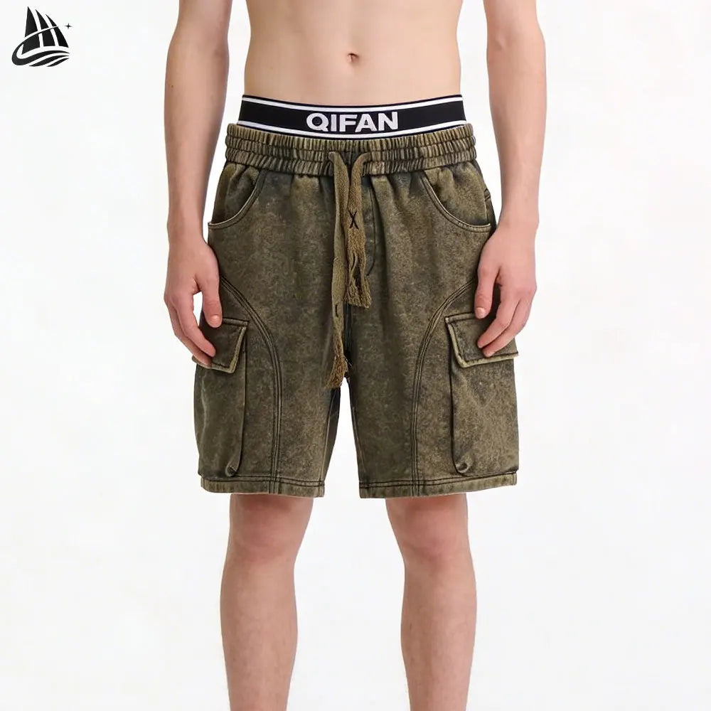 Custom Heavy Cargo Shorts for Men COPPER Faded Wash Utility Multiple Pockets