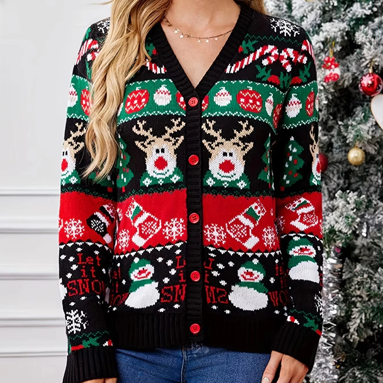 Christmas Clothes Winter Ladies Knit Sweater Jacket Loose Single Breasted Knitted Christmas Sweater Cardigan for Women