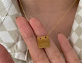 18K Gold Plated Dainty Vintage Square  Pendant Brushed Stainless Steel  Necklace 2022 Jewelry