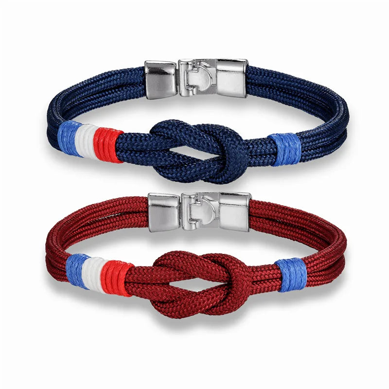 New Romantic Couple Knot Bracelet Jewelry Fashion Sleek Navy Two-tone Paracord Statement Flag Snap Bracelet Gifts for Women