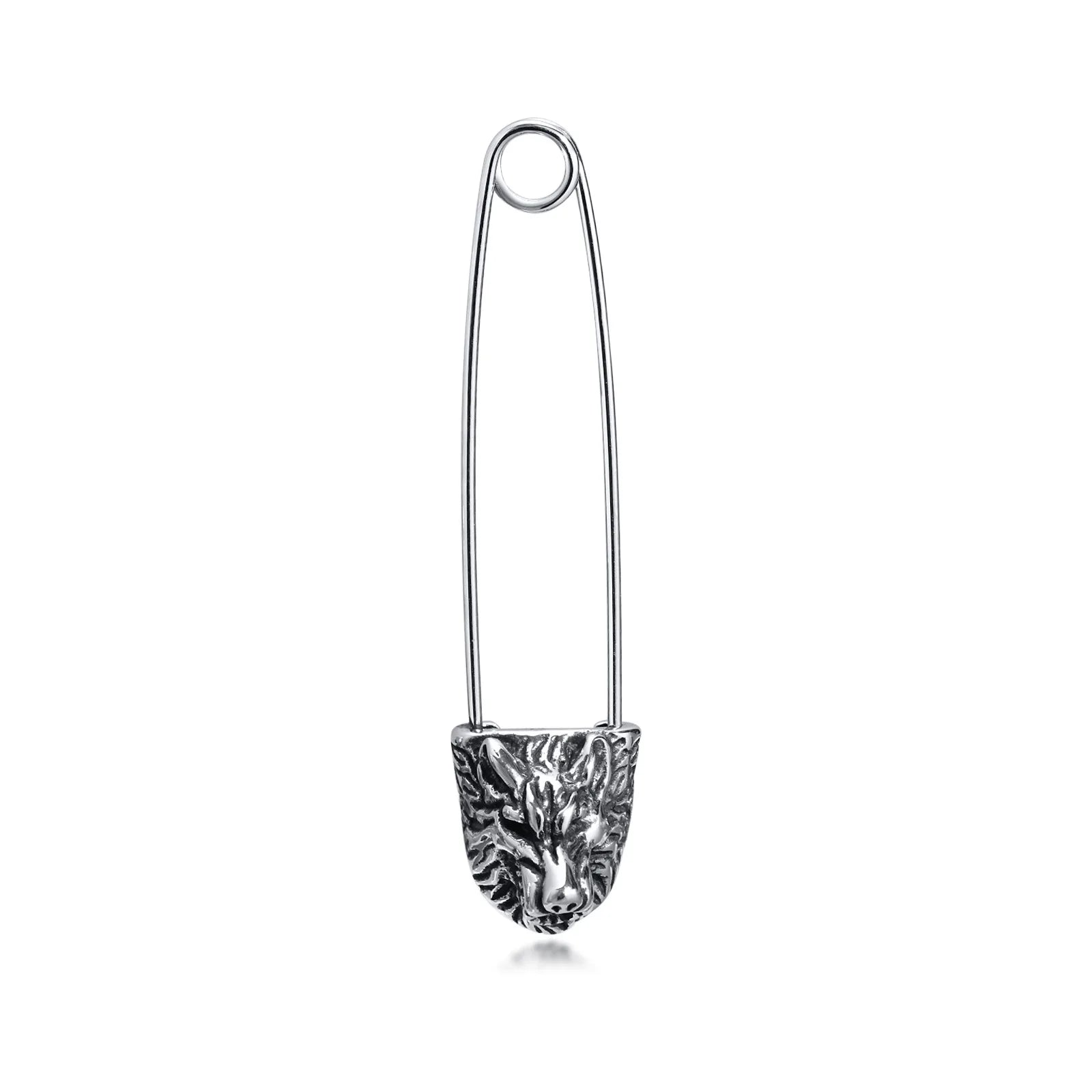 Hiphop Jewelry Stainless Steel Mens Hoop Safety Pin Wolf Earrings