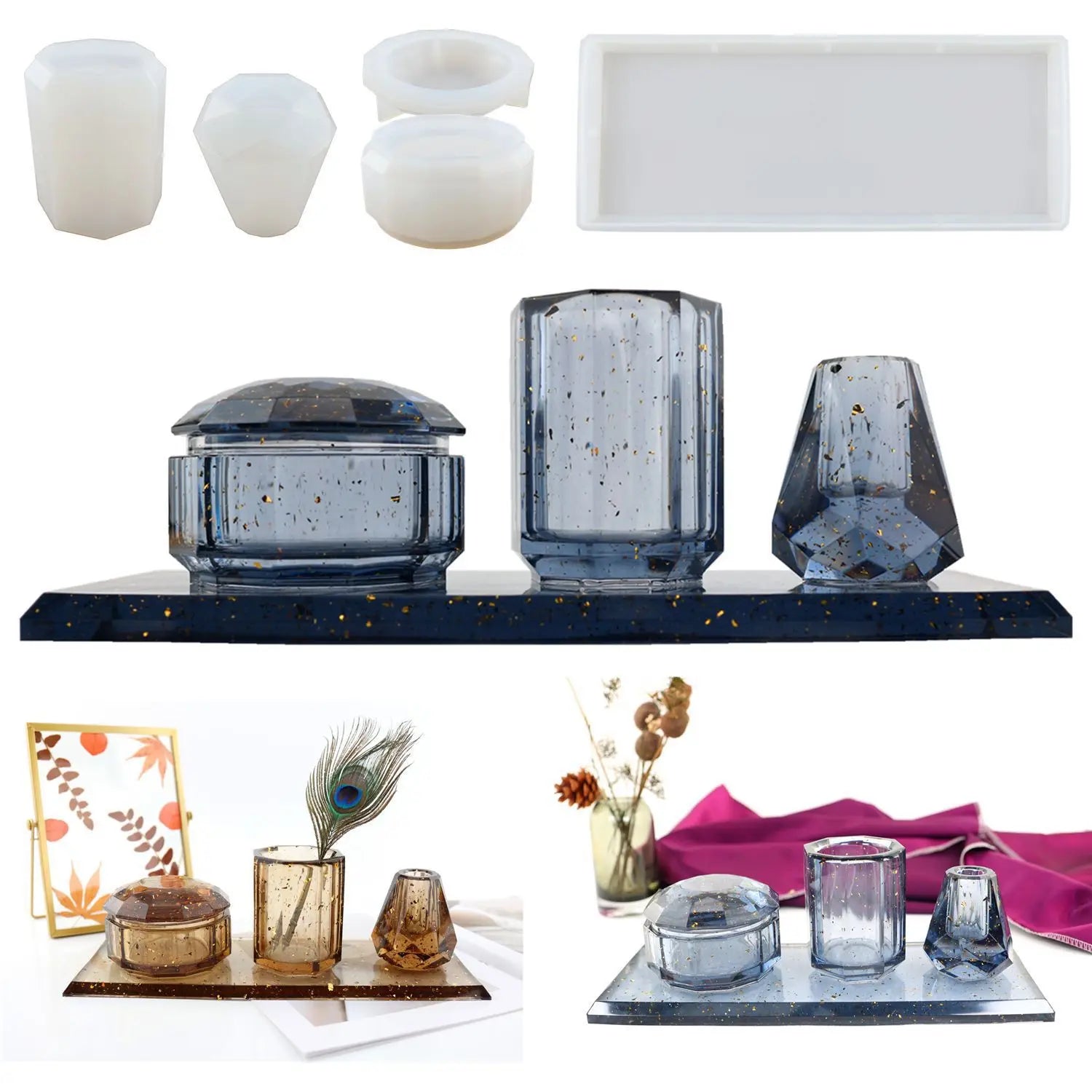 Crystal Drop Glue Resin Pen Holder Vase Desktop Office Four-piece Mirror Silicone Mold