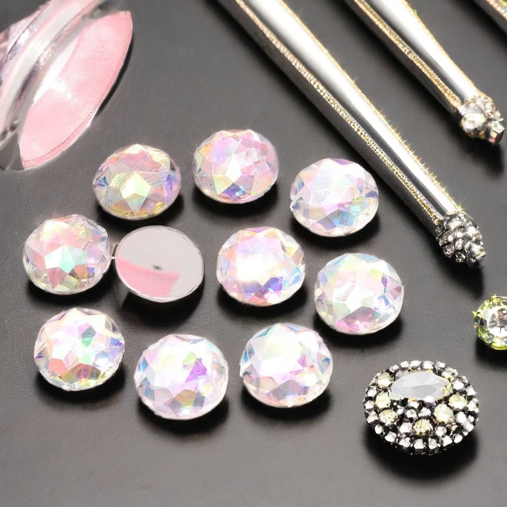 Acrylic Rhinestone Beads Round Flat Back Chamfer Face 8mm-30mm Sizes 16 Facets Hot-Fix Loose Rhinestones for Dresses Clothing
