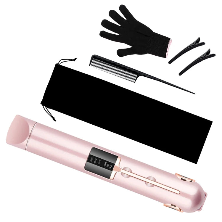 Hot Selling Portable Cordless Hair Straightener with LCD Display Mini USB Rechargeable Ceramic Plates for Travel