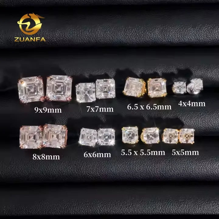 Pass Diamond Tester Stock Hip Hop Jewelry GRA Certificates 925 Silver D Color VVS1 Asscher Moissanite Hip Hop Stud Earrings