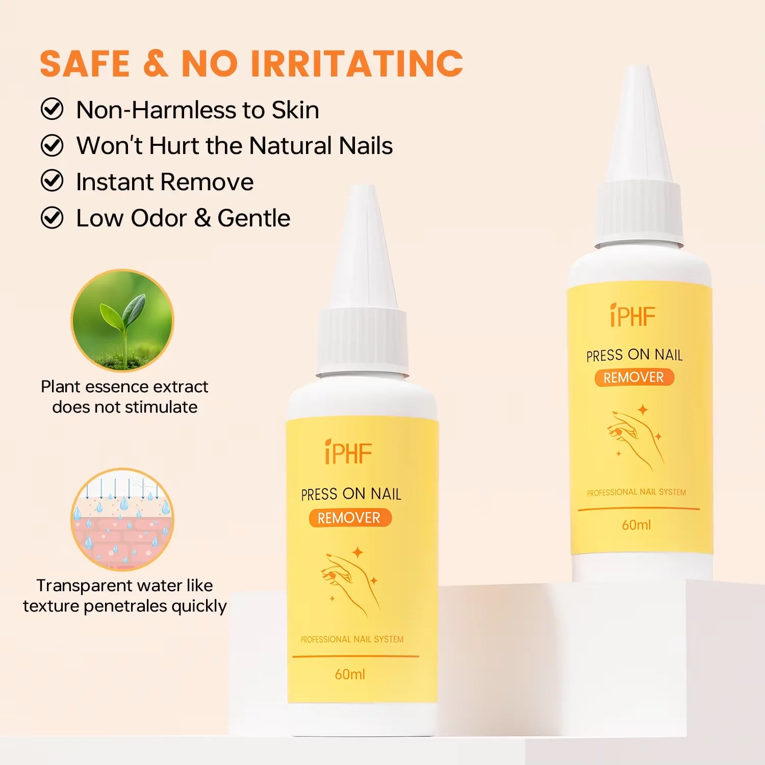 IPHF Nail Gel Polish Remover Easy Apply 60ml Press on Nail Remover Clear Liquid Salon Supply