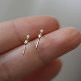 Minimalist INS Vintage 18k Gold Plated Pure 925 Sterling Silver Two MINI Zircons Stud Earrings for Women Girls Jewelry