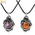 CSJA  Christmas Gift Vintage Rose Flower Healing Natural Amethyst Crystal Gem Stones Oval Pendant Necklace for Women H087