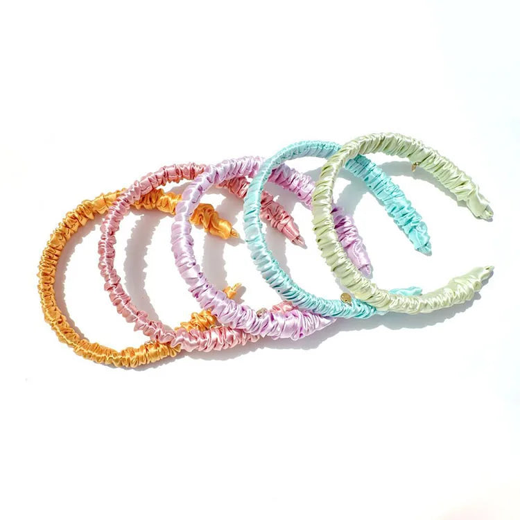 Custom logo Spa  Makeup Braided 100% Pure Mulberry Silk Satin Hairband Skinny Chubby Silk Headband