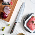 Amber 9 Inch VG10 Real Hand Forged Chef Knife Gyuto Super Japanese Chef Knife with Wood Handle MegaBDM
