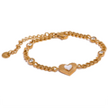 JINYOU 1530 Exquisite Heart Natural Shell Chain Stainless Steel Delicate CZ Bracelet Bangle for Women Waterproof Gold Jewelry