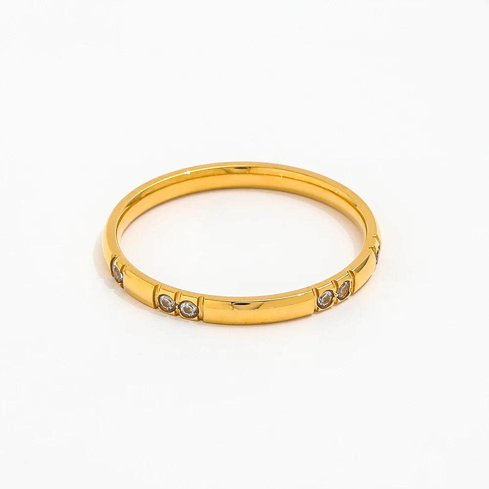 Joolim Jewelry Wholesale 18K Gold Plated Line Dainty Zirconia Stainless Steel Ring for Women Fashion Jewelry