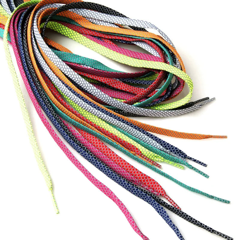 YH Reflective Running Shoelaces 9mm Flat Polyester Rope 50-180cm 18 Colors for Sneakers Shoes
