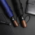 Khaki Grey Blue Black Automatic Umbrella Three Fold Short Handle Umbrella Male Business Solid Wood Gentleman Umbrella