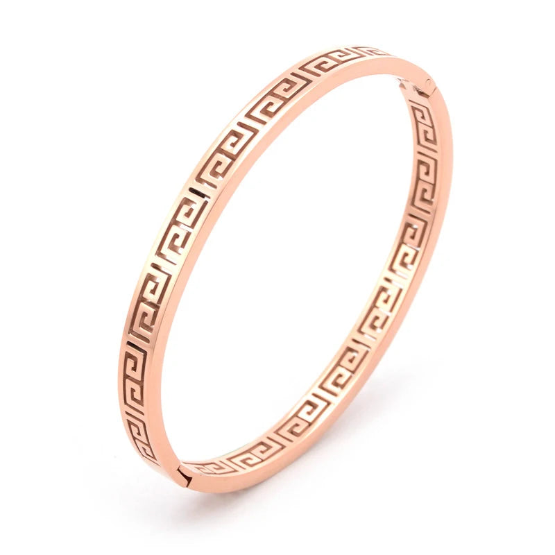 Nabest Stainless Steel Ethnic Style Bracelet Bangle Jewelry Rose Gold Plated Engraved Hollow Bangles Women
