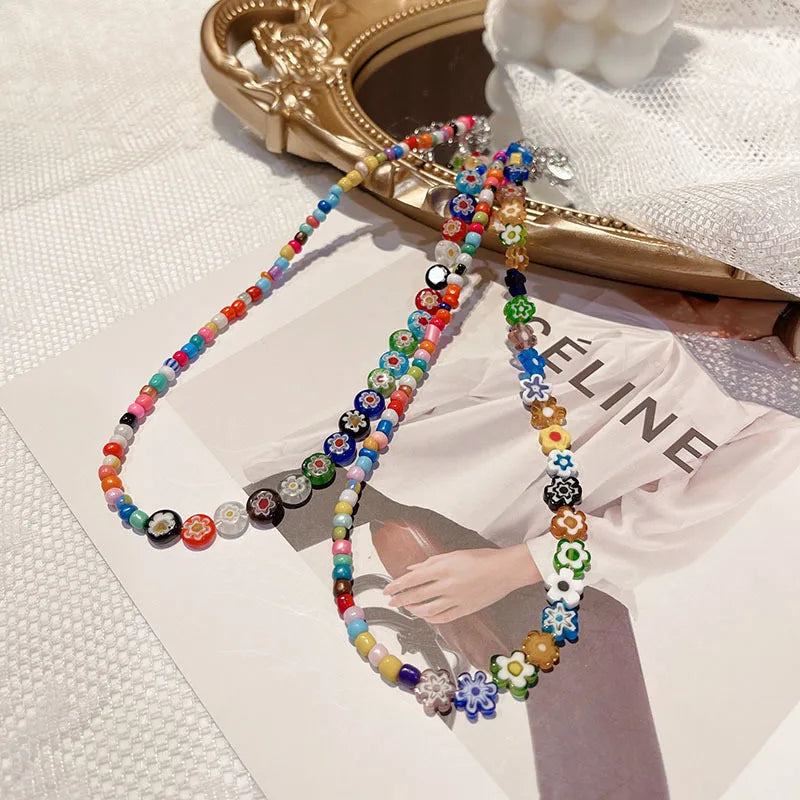 2025 Crystal Hot Sale Fashion Jewelry Necklaces Glass Flower Seed Bead Necklace Female Clavicle Chain