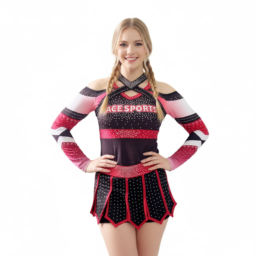 Ace Sports All Stars Custom Girls Cheerleader Uniforms AB Rhinestone Embellished OEM Design Sets Cheer Uniform Supplier