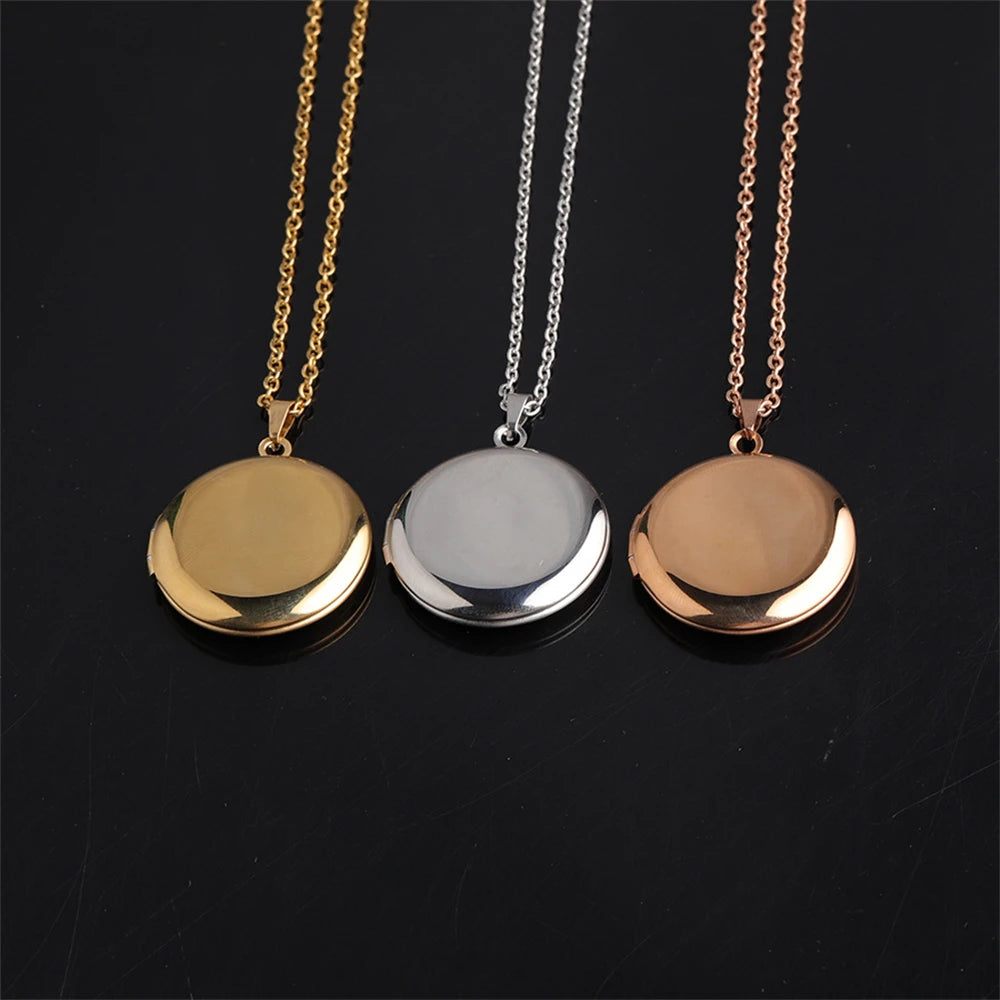 Personalized Blank Photo Frame Pendant Necklace 25mm Round Stainless Steel Frame Locket Pendant Necklace With Custom Laser logo