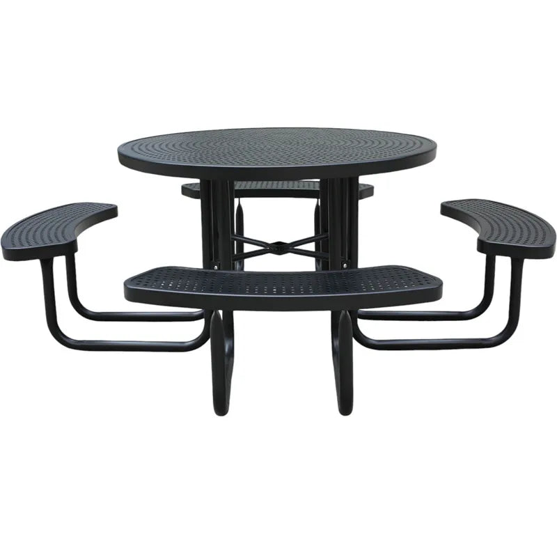 Outdoor Furniture Commercial Round Steel Camping Picnic Table with Bench Restaurant Outside Park Metal Dining Table and Chair