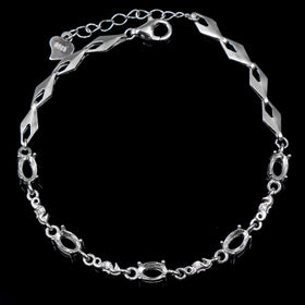 Sterling Silver 4*6mm Semi Mount Bracelet Empty Support Blank Claws Setting S925 Base Holder Without Center Stone Inlay for DIY