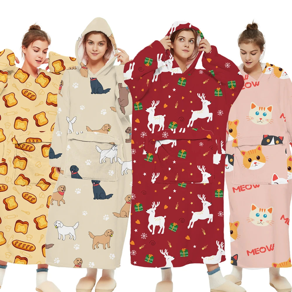 Super Soft Warm Flannel Sherpa Oversized Giant Blanket Hoodie for Kids Wholesale Hooded Blanket Sweatshirt with Pocket Factory