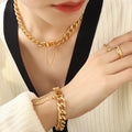 European Personality Exaggerated Stainless Steel 18K Gold Cuban Chain Bracelet Necklace Ring Jewelry Set Wholesale Spot