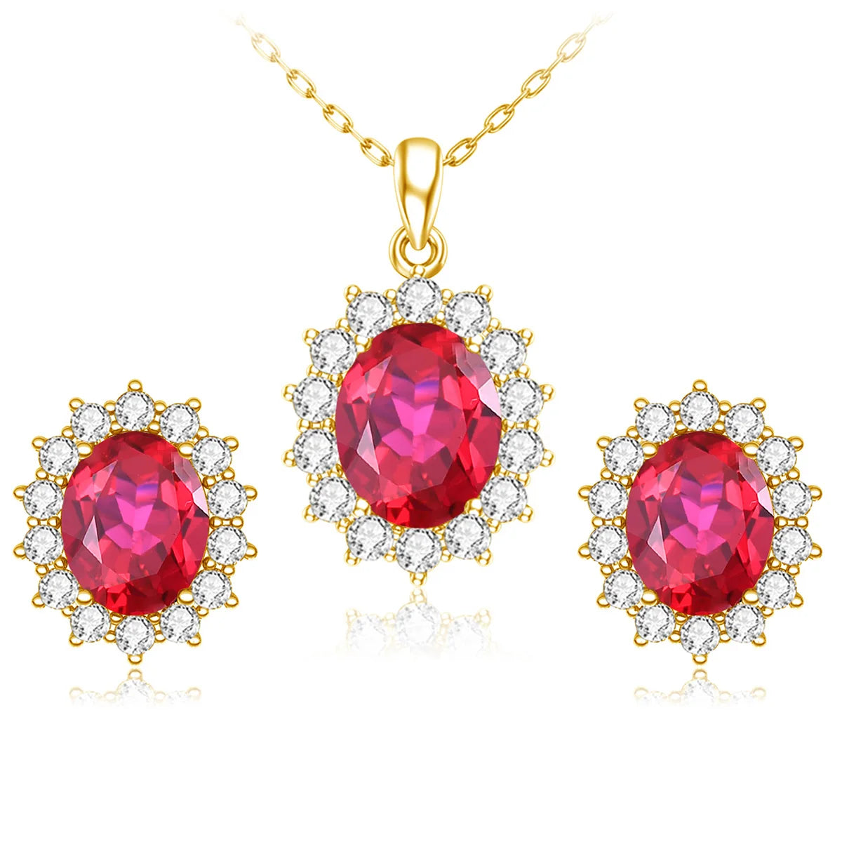 Custom Jewelry Any Ruby Gemstone Women 925 Sterling Silver 24k Gold Plated Rings and Earrings Jewelry Sets