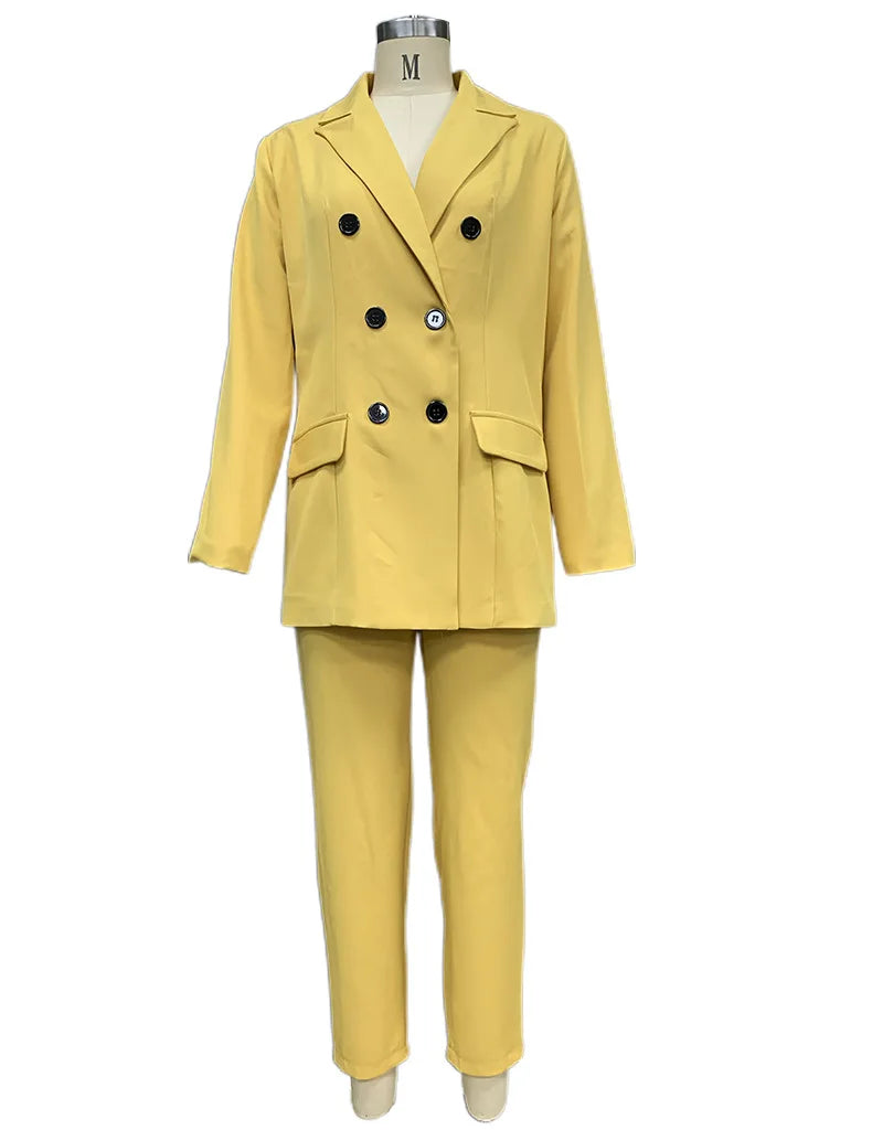 S-XL Spring and Autumn New Women's Fashion Style Solid Color Polo Collar Suit Leggings Two Piece Set