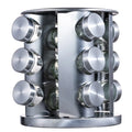 Hot Sale Color Box Blister Rotating Spice Rack 12 Jars Glass Spice Jar Bottle Organizer Set with Stainless Steel Carousel Stand