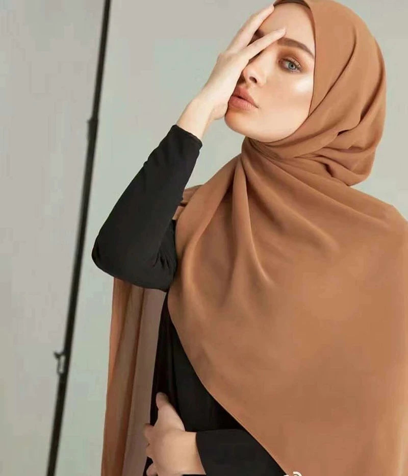 Women Plain Bubble Chiffon Scarf Hijab Wrap Print Solid Color Women Hijabs Scarf Shawls Headband