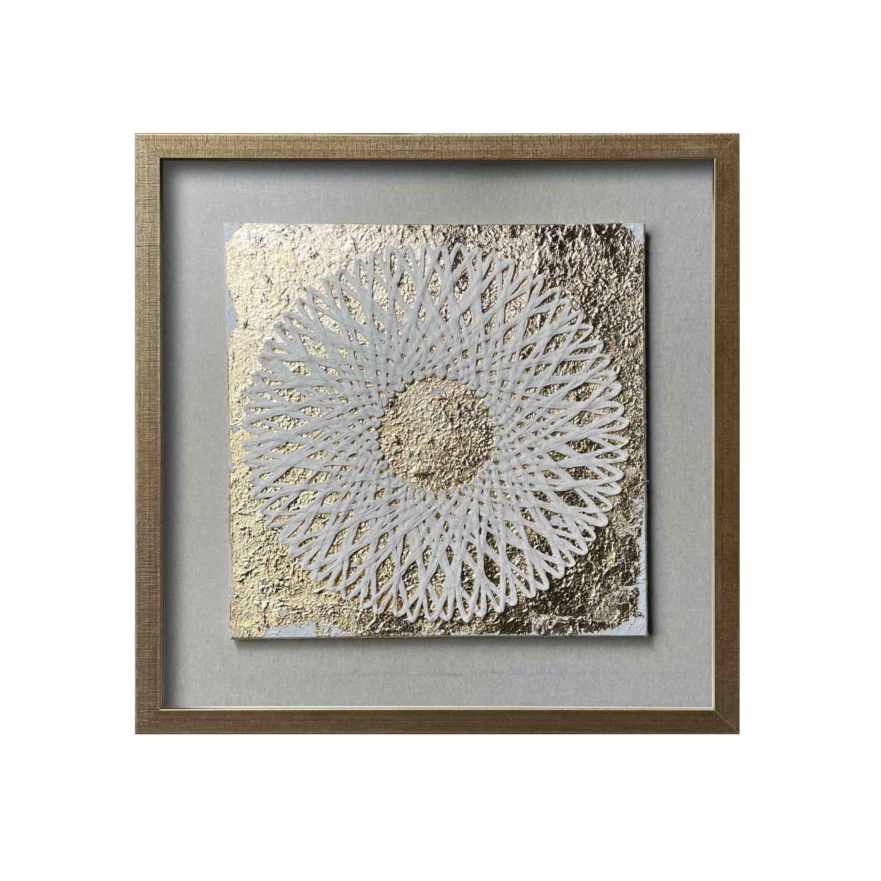 Rural Abstract Vortex Rice Paper Wall Art Gold Foil Frame with Front Plastic for Home Decor Shadow Box Decoration