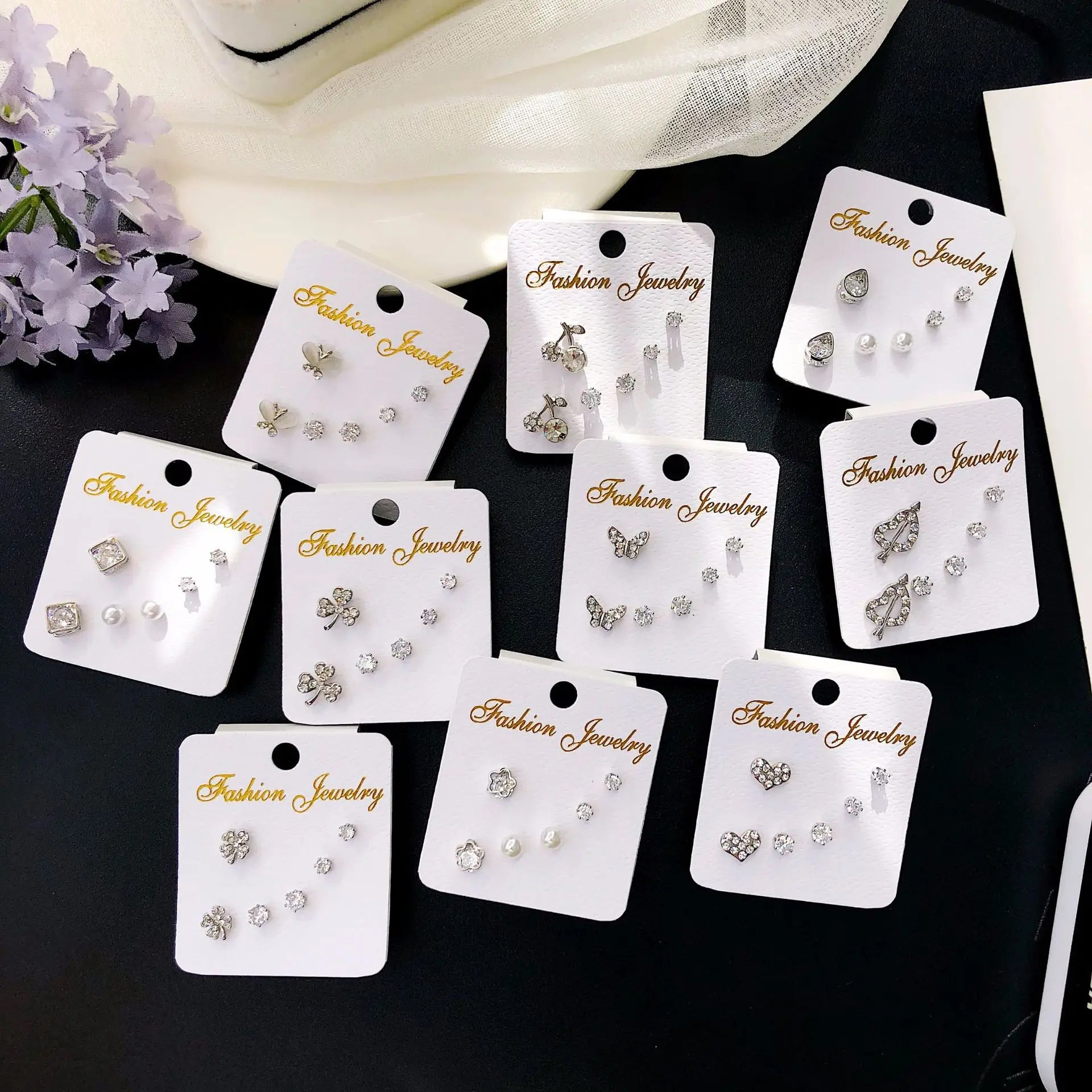 SC 2025 Trend Fashion Geometric Zircon Three-Piece Ear Set Environmental Color Allergic Earrings Gifts for Women to My Dauther