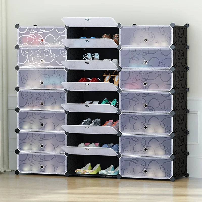 Multi-Layer Portable Foldable Extendable Vertical Plastic Shoe Rack Storage Cabinet Space-Saving Modular Design Living Room Mall