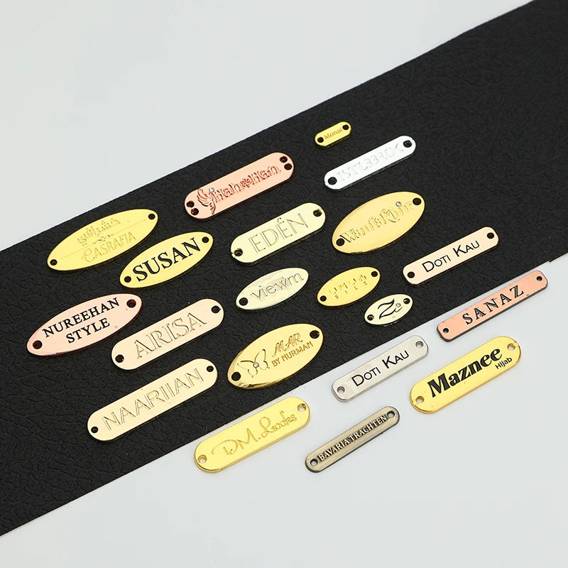 Custom Embossed Letter Metal Sewing Letter Name Tag Clothing Metal Brand Logo Label for Swimwear