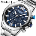 MEGIR 2156 New Top Luxury Mens Sport Quartz Watches Stainless Steel Watch for Men Waterproof Luminous Chronograph Wristwatch