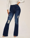 Factory Direct Sale Women's High Elastic Wide Leg Mid Waist Slit Streetwear Jeans Eco-Friendly Hole Ripped Skinny Denim