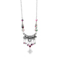 Ethnic Silver Alloy Pink Bead Tassel Cotton Rope Necklace for Women Girls