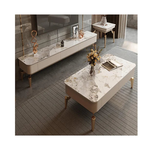 Foshan Furniture Modern Luxury Gold Sintered Stone Coffee Table Set for Living Room