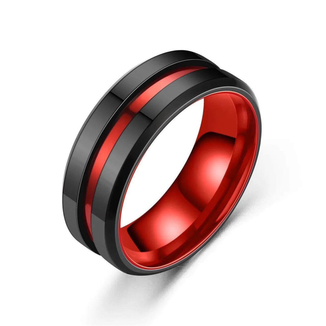 Wholesale Fashion Jewelry Rings Red Green Slotted Black Stainless Steel Rings Men