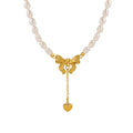 Waterproof Stainless Steel 18K Gold Plated Freshwater Pearl Necklace Bow Heart Tassel Pendant Jewelry