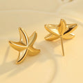 Waterproof Stainless Steel Metal Starfish Stud Earrings 18k Gold Plated Fashion Daily Texture Beach Jewelry Gala Gift 2025